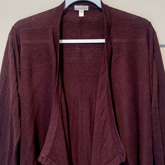 Garnet Hill Easy Linen Drape Front Cardigan Plum Deep Purple Women's Large L - Picture 4 of 7